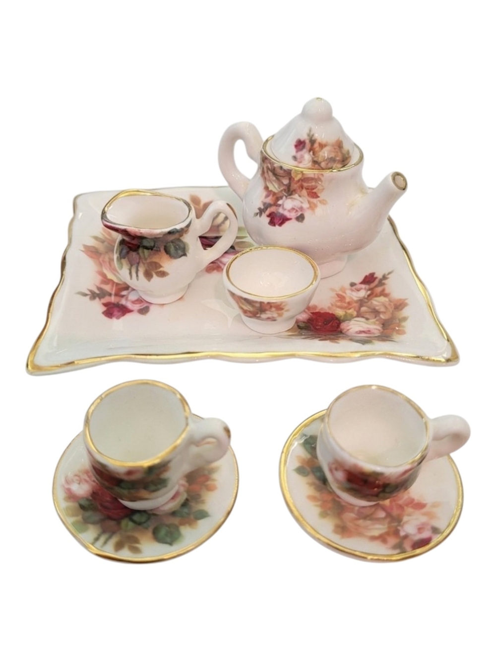 Vintage Miniature Porcelain English Rose Tea Set